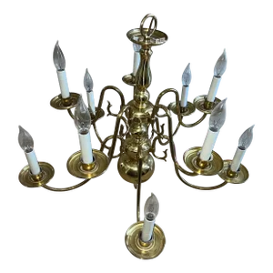 Vintage Large Dutch Style 10 Arm Lights Chandelier, Brass