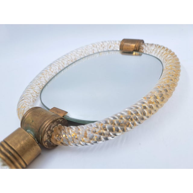 Copper Torchon Murano Glass Hand Mirror from Barovier & Toso Production, 1950s For Sale - Image 8 of 14