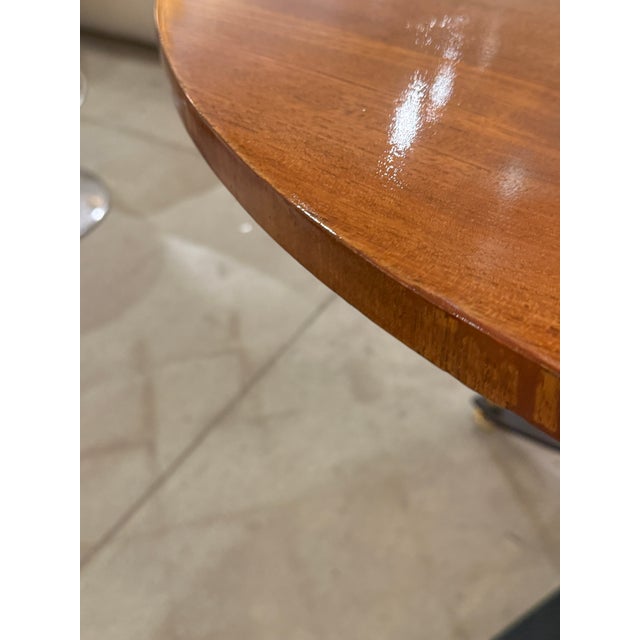Modern Carlo Ratti Geometric Walnut Round Table With Iron Base, Italy, 1950s For Sale - Image 3 of 11