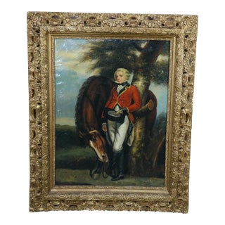 Late 20th Century Captain George K. H. Coussmaker & Horse Portrait Painting Joshua Reynolds 52", Framed For Sale