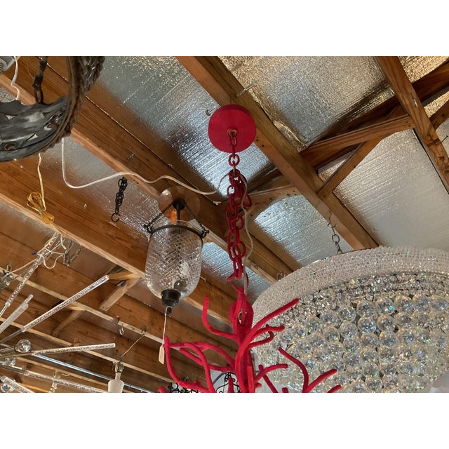1980s Coastal Large Iron Faux Coral Oval Chandelier For Sale - Image 4 of 9