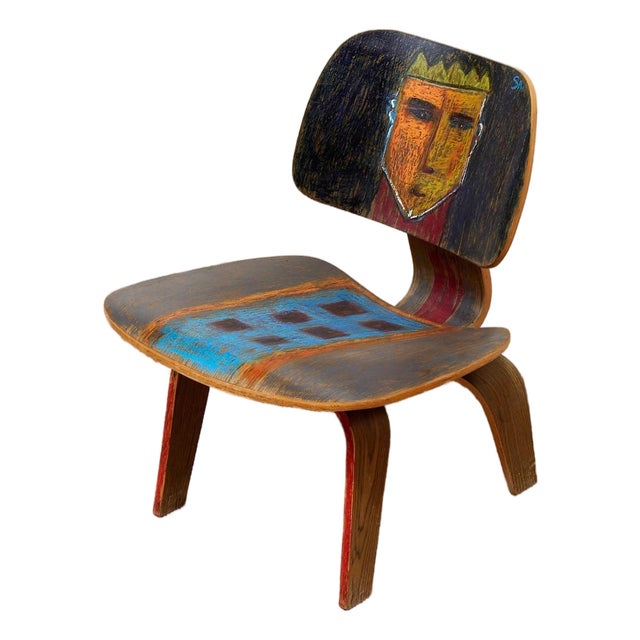 Mid 20th Century Spencer Collins Hand-Painted Molded Plywood Chair With Abstract Portrait For Sale
