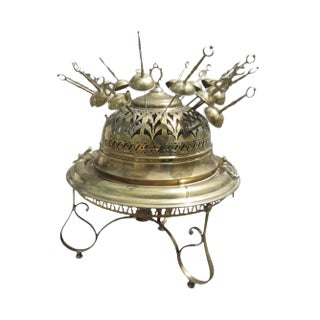 Vintage Turkish Brass Brazier With Sword Skewers For Sale
