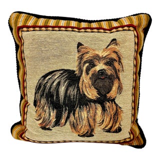 1980s Vintage Traditional Yorkshire Terrier Tapestry Decorative Pillow For Sale