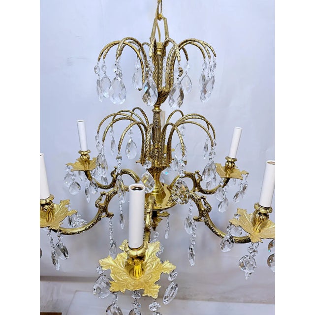 1930's Ornate Bronze Chandelier With Crystal Pendant For Sale - Image 11 of 12