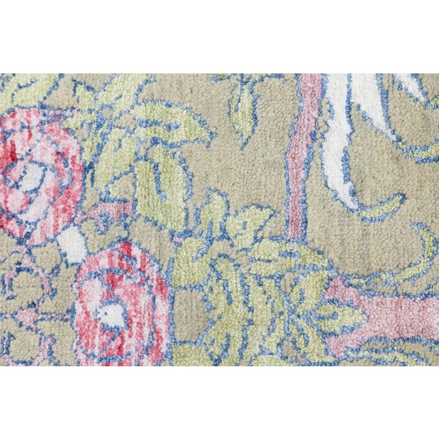 Modern Art Nouveau Inspired Floral Wool Area Rug in Pastel Sage and Rose Pink For Sale In New York - Image 6 of 11