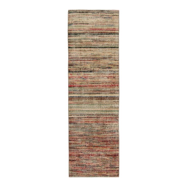 Vintage Abrashed Runner in Distressed Style, Beige and Red Multicolor Stripes For Sale