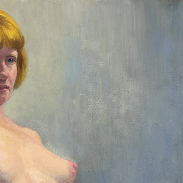 Paint Vintage Realist Oil Nude Study of Seated Woman, Signed (C. 1970, Oil on Canvas Paper) For Sale - Image 7 of 7