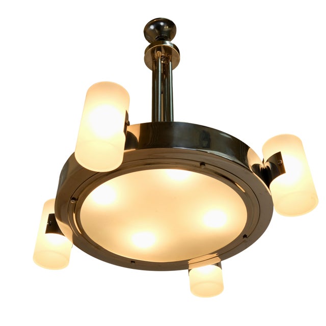 Silver Ceiling Lamp with Cylindrical Glass Shades, 1930s For Sale - Image 8 of 16
