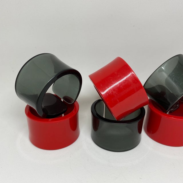 Vintage Red and Grey Lucite Napkin Rings-- Set of 8 For Sale In New York - Image 6 of 9