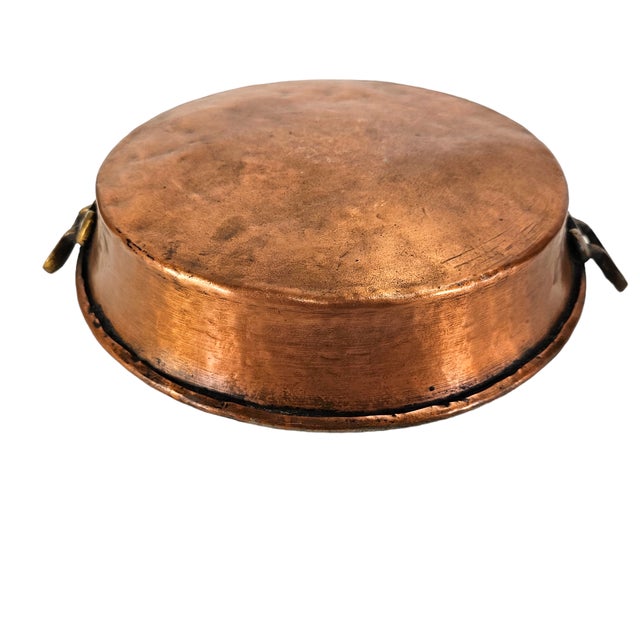 Antique 19th Hammered Solid Copper Pan Brass Handle Tin Lined 19th C For Sale - Image 10 of 12