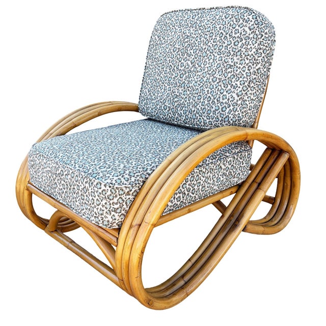 Yellow 1950s Restored Mid-Century 3/4 Round Pretzel Arm Rattan Lounge Chair Set For Sale - Image 8 of 18