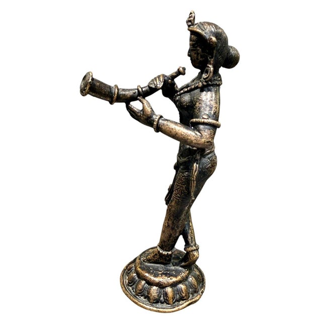 Vintage Indian Brass Musician Figurines Set of 4 Dhokra Style Folk Art 5.25" For Sale - Image 9 of 14