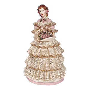 Rare Vintage Lee Wollard Porcelain Figurine Titled ‘Nancy’ With Tiered Dresden Lace Skirt