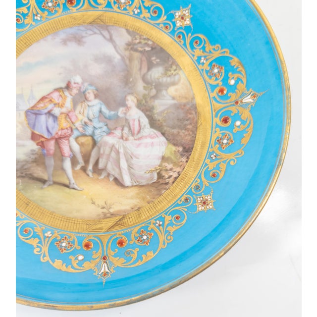 Late 18th Century 18th Century French Sevres Vincennes Bleu Celeste Plate With Courting Scene For Sale - Image 5 of 18
