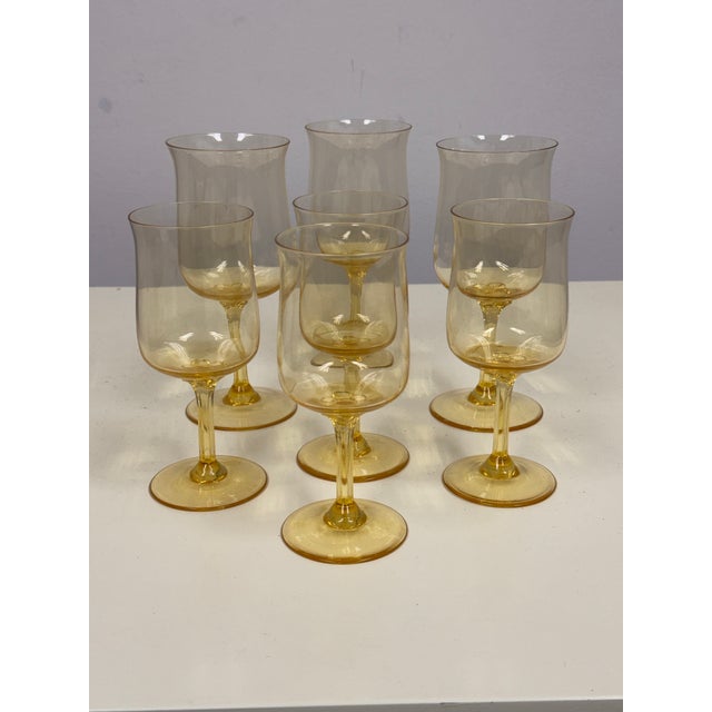 Postmodern Lenox Vintage 1970's Gold Mist Water Goblets, Set of Seven For Sale - Image 3 of 12
