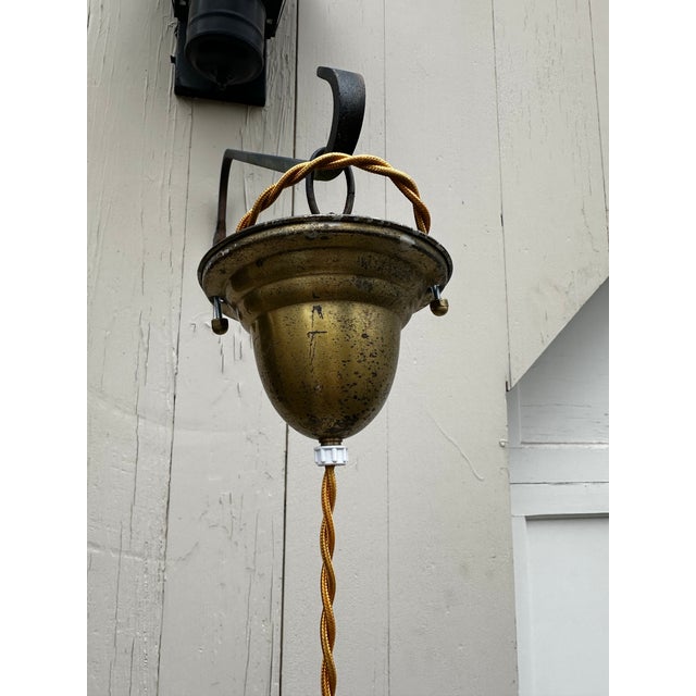 American Vintage Brass Fixture With Knob and Tube, Braided Wire and Pinwheel Shade For Sale - Image 3 of 6