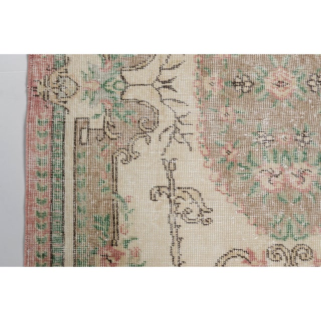 1960s Muted Sage Green and Soft Rose Pink Turkish Rug For Sale - Image 10 of 10