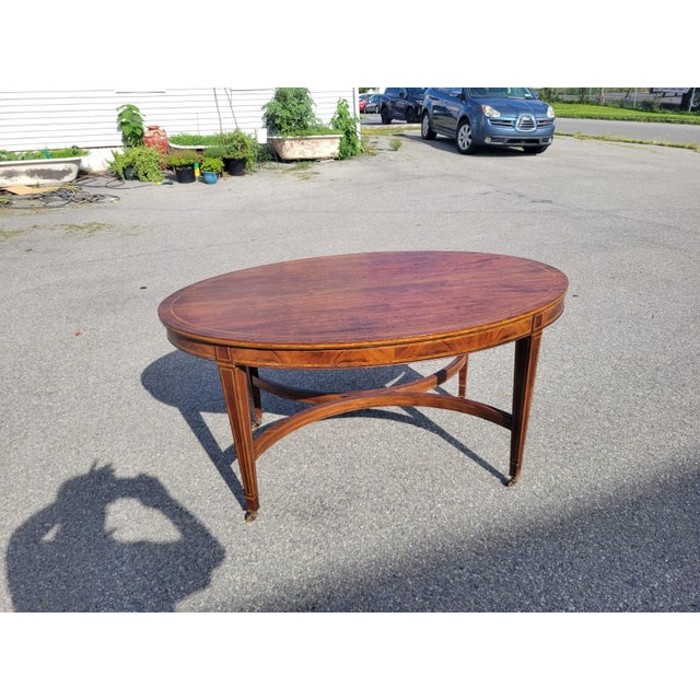 English 19th Century Mahogany Inly Oval Conference Table/ Center Table/ Desk Table. For Sale - Image 11 of 16