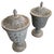 Pair of Neoclassical Style Basketweave Lead Garden Urns With Finial Lids For Sale - Image 4 of 10