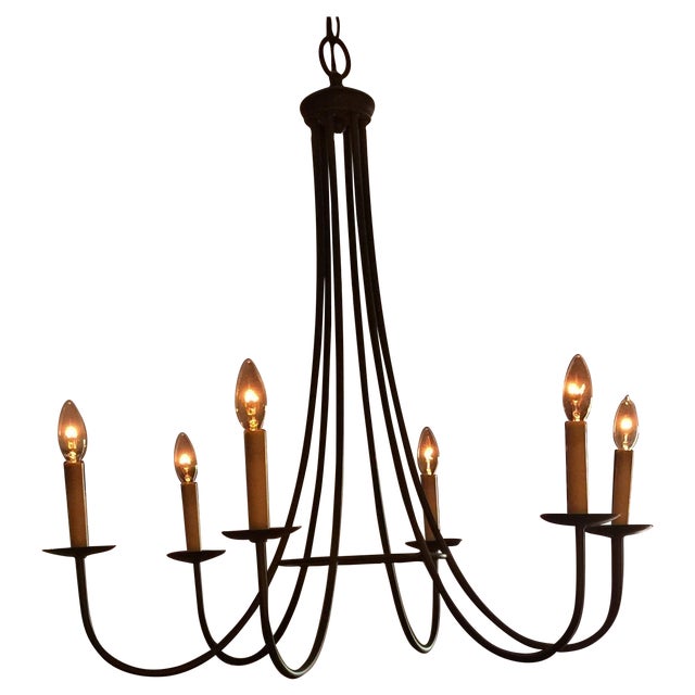 Ethan Allen Six Light Iron Trumpet Chandelier | Chairish