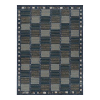 Rug & Kilim’s Scandinavian Rug in Blue and Brown Geometric Patterns For Sale