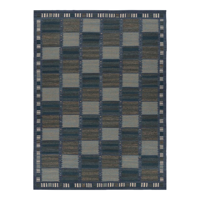 Rug & Kilim’s Scandinavian Rug in Blue and Brown Geometric Patterns For Sale