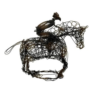 Vintage Rare Wire Horse and Rider Sculpture, Equestrian Modernist Folk Art For Sale