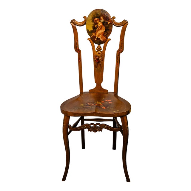 Antique Hand Painted Victorian Side Chair For Sale