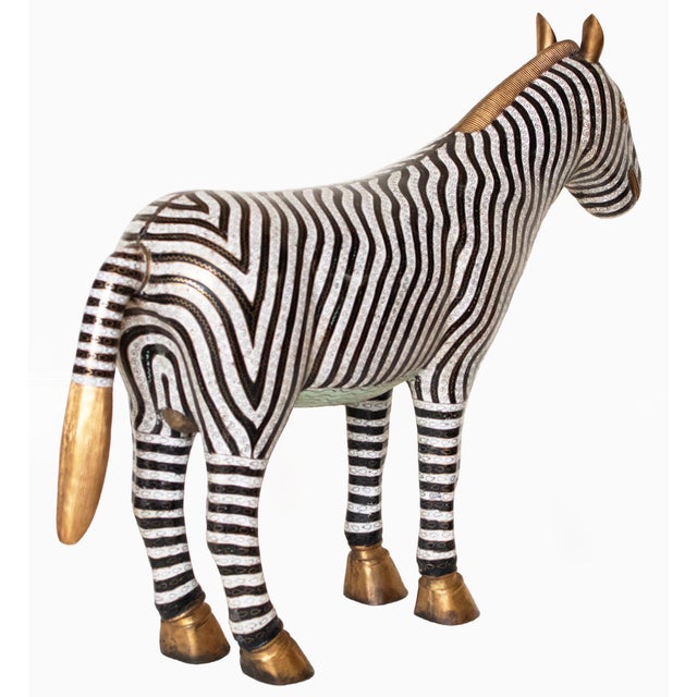 Rare XL Vintage Chinese Cloisonné Enameled Zebra Statue For Sale In Dallas - Image 6 of 15