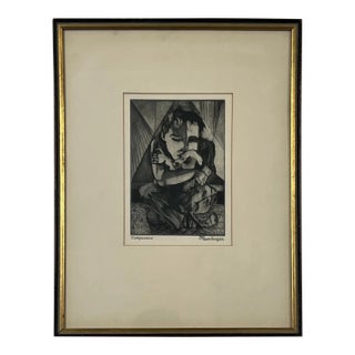 Figurative Abstract Etching on Paper Titled Companions by Jospeh Passalacqua 1950's For Sale