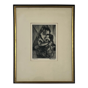 Figurative Abstract Etching on Paper Titled Companions by Jospeh Passalacqua 1950's