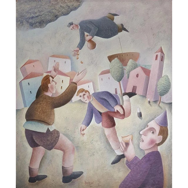 Il Lancio delle Raviole - Original Oil on Wooden Panel by C. Benghi - 2000s 2000s For Sale - Image 3 of 3