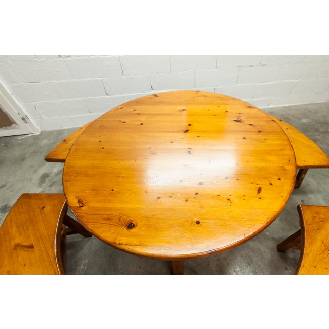 Round Pine Table and Circular Benches, 1960s, Set of 5 For Sale - Image 3 of 18