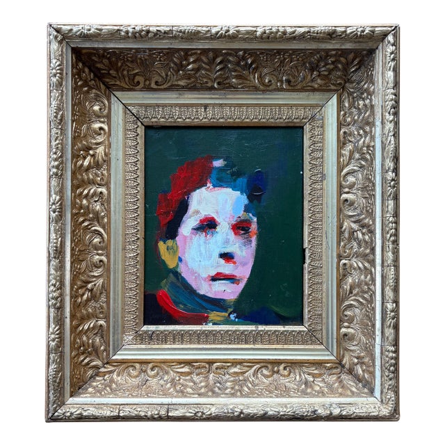 2025 Abstract Oil Portrait Painting in Vintage French Frame For Sale