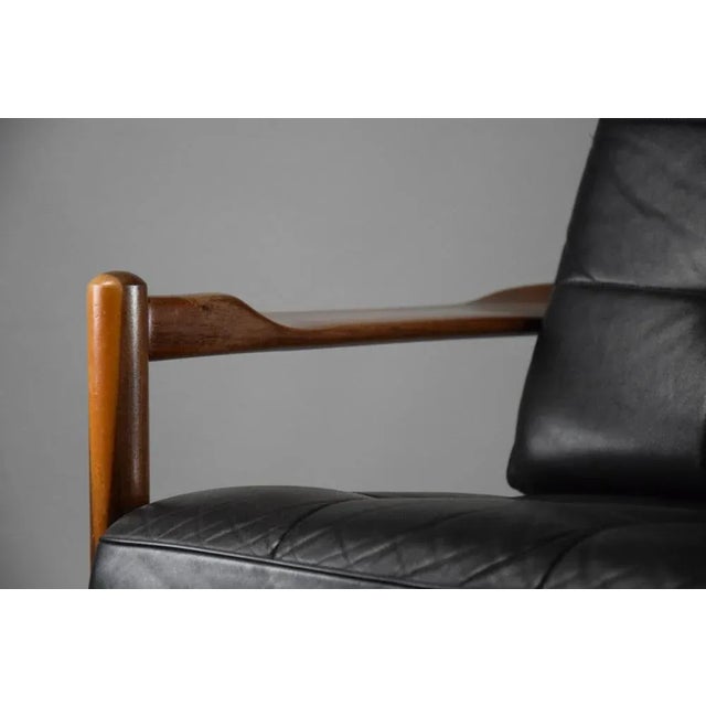Mid-Century Danish Black Leather and Wood Lounge Chair by Grete Jalk, 1955 For Sale - Image 10 of 13