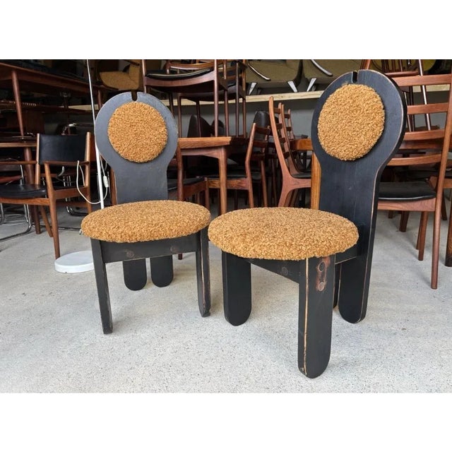 Hungarian studio side chairs by Szedleczky Design, 1960s. Black painted wood frame with headrest and seat upholstered in...