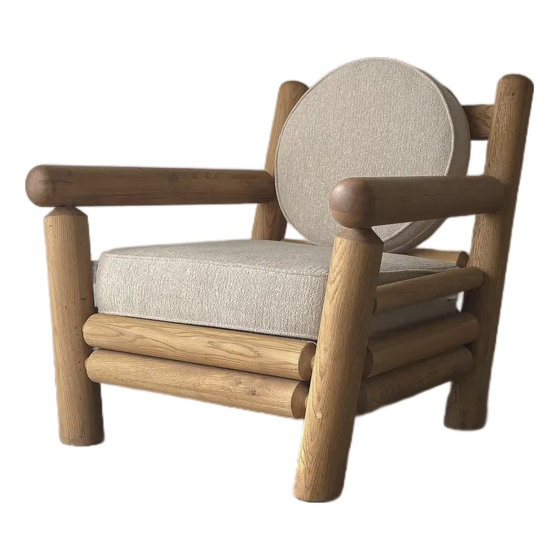 Large Scale Vintage Solid Oak Post Lounge Chair | Chairish