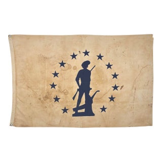 Large Vintage Cotton American Minuteman Flag With Fully Sewn Detail For Sale
