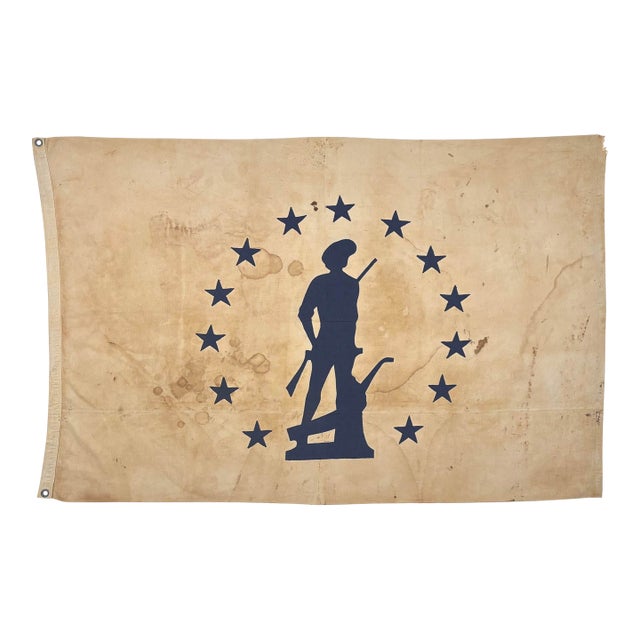 Large Vintage Cotton American Minuteman Flag With Fully Sewn Detail For Sale