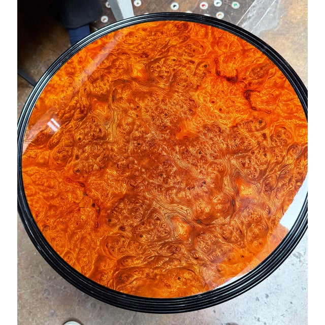 French Art Deco Ebonized Round Side Table With Burl Walnut Top - Two Available For Sale - Image 9 of 11