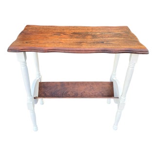 Vintage Refinished Walnut & Ivory Side Table With Book Rack For Sale