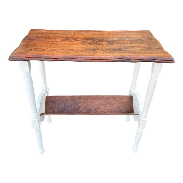 Vintage Refinished Walnut & Ivory Side Table With Book Rack For Sale