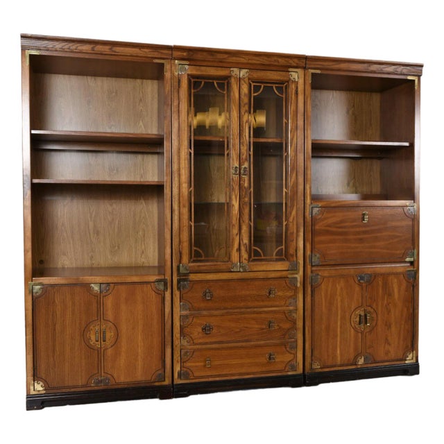 Bernhardt 3 Piece Modular Asian Bookcase Wall Unit With China Cabinet For Sale