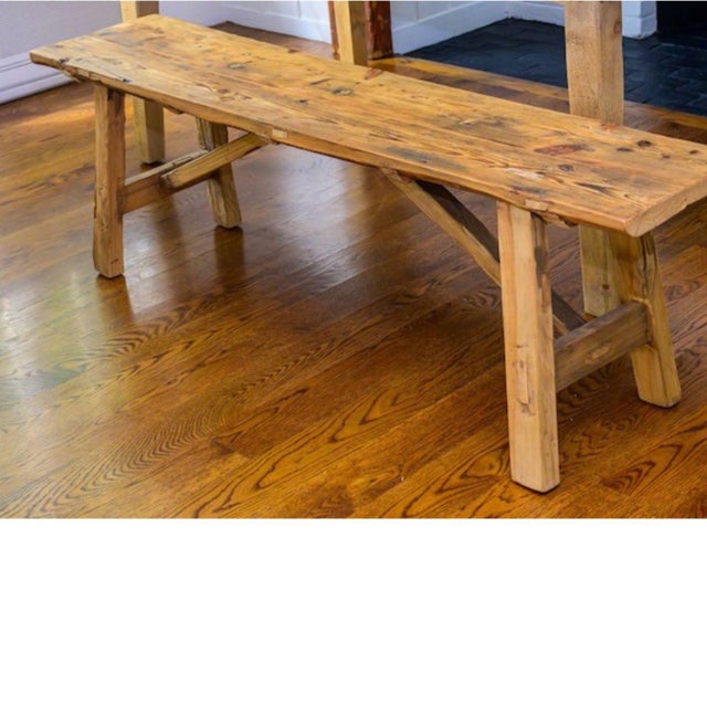 Vintage Rustic Pine Bench With Trestle Base For Sale - Image 11 of 11
