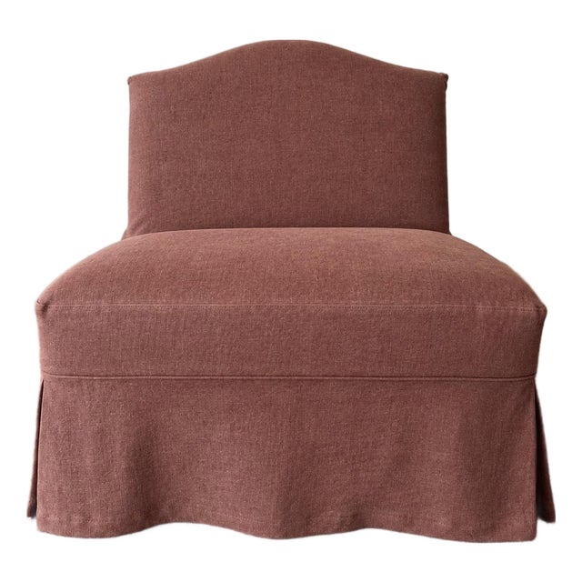Kosa Armless Chair Slip Covered in 100% Pure Belgian Linen- Terracotta For Sale