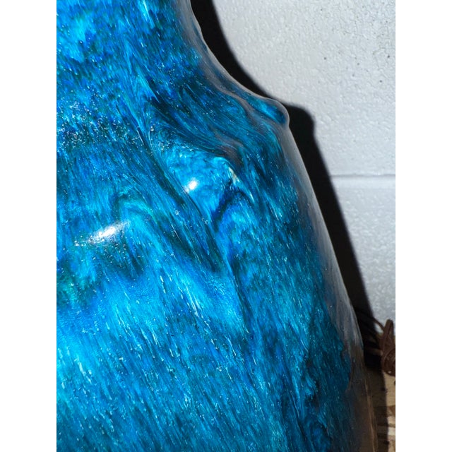 1970s Grand Drip Glaze Cobalt Blue Studio Pottery Ceramic Turned Pottery Lamp For Sale - Image 9 of 10
