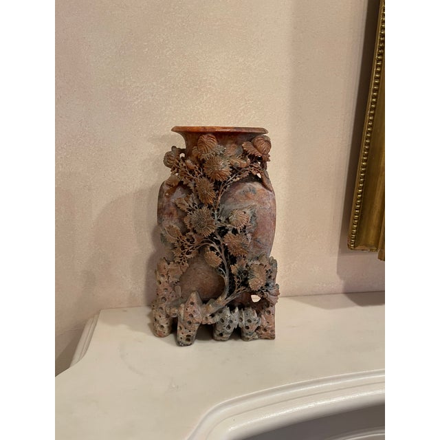 Antique Chinese Hand Carved Soapstone Vase For Sale - Image 4 of 10
