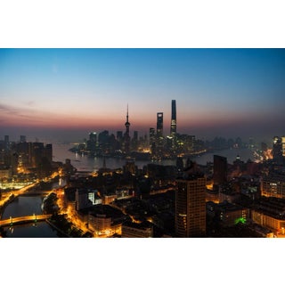 Aerialperspective Images, High Angle View of the Bund, Shanghai Skyline, Night, Photograph For Sale