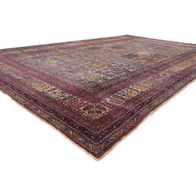90012 Antique Persian Kerman Rug, 11'04 x 17'05. This hand-knotted wool antique Persian Kerman rug is a mesmerizing...